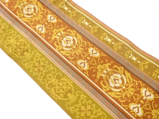 JAPANESE NAGOYA OBI / CHIKUZEN HAKATA / WOVEN FLOWER ARABESQUE